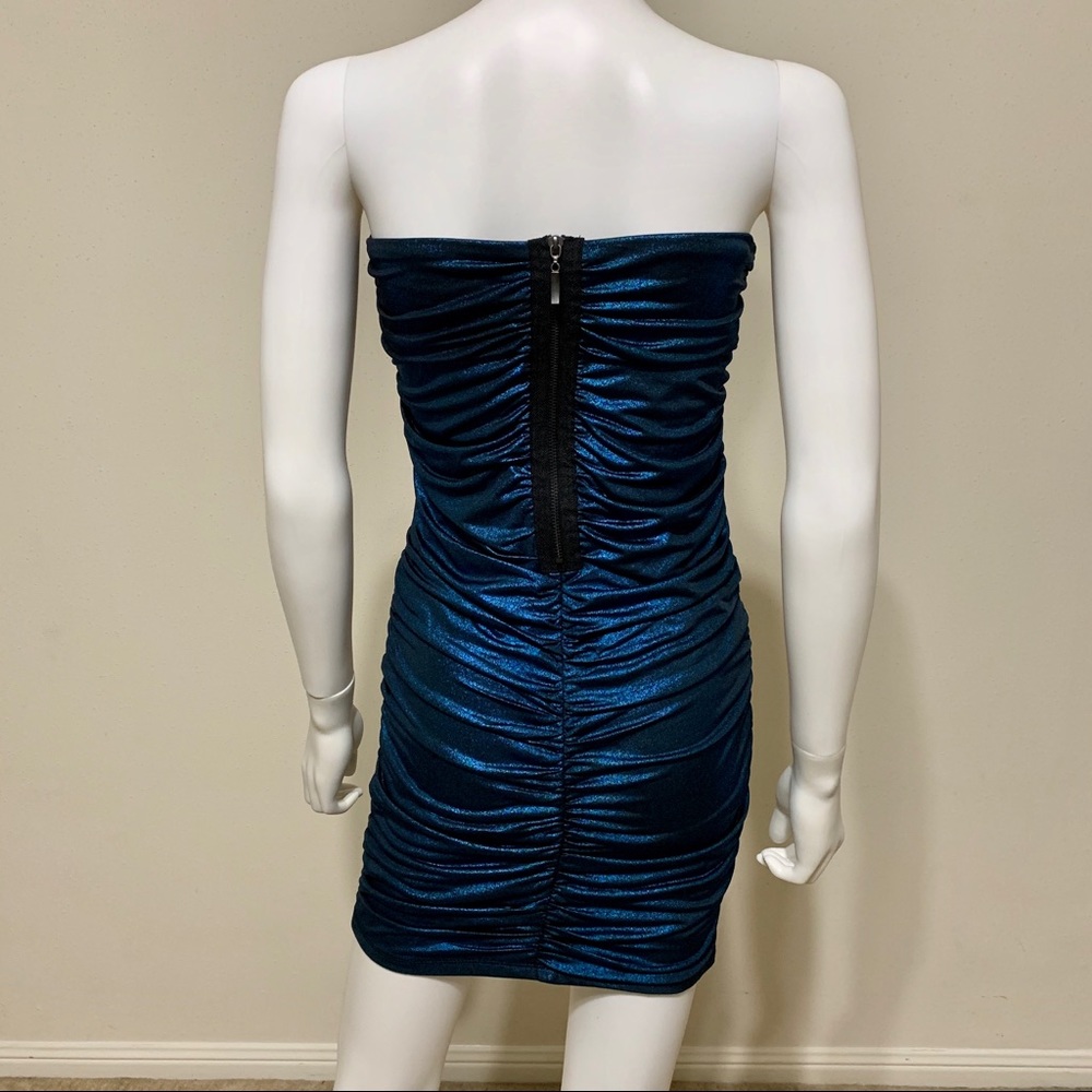 Forever 21 blue metallic ruched strapless dress - Picture 5 of 7